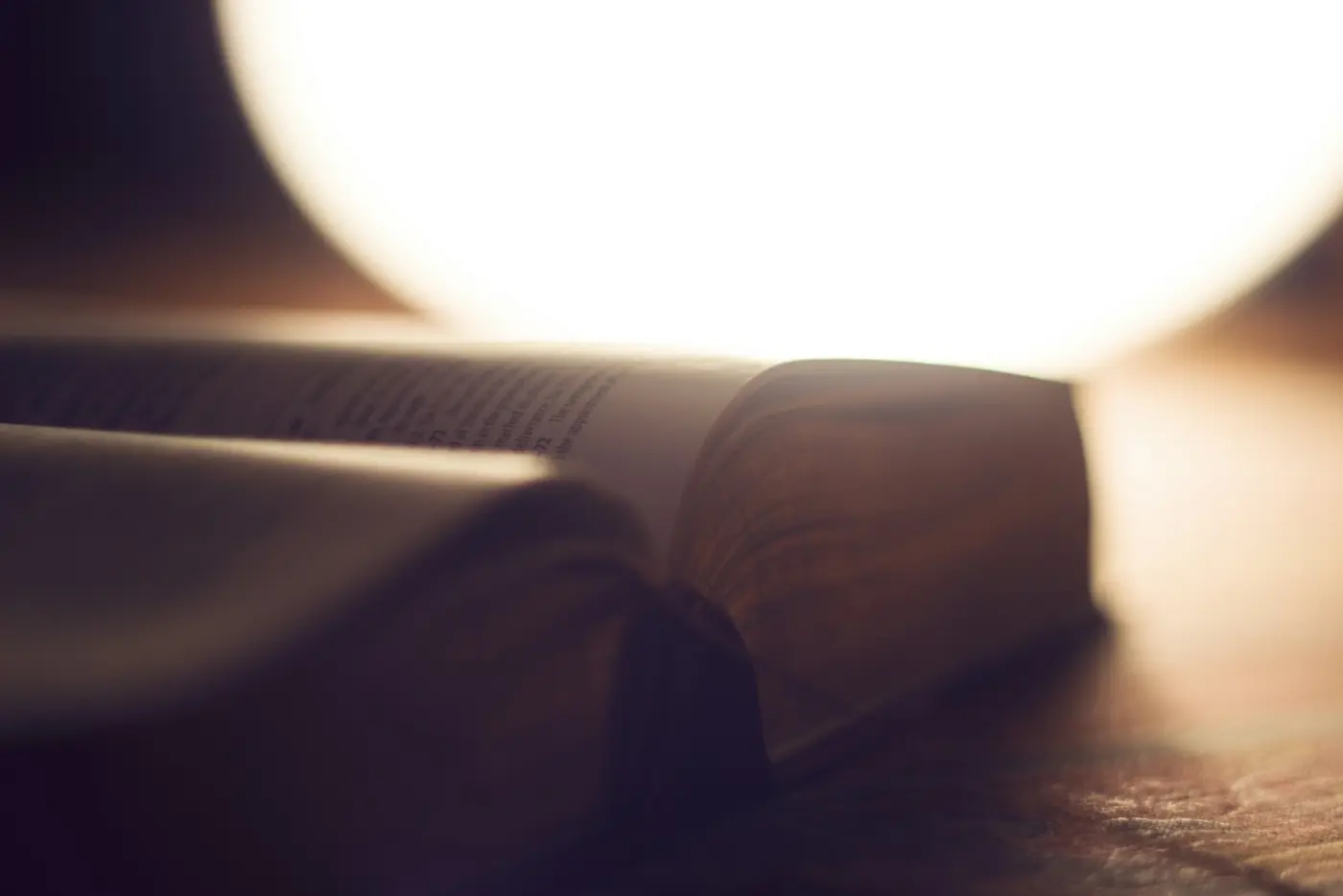 An open book, pages lit from one side